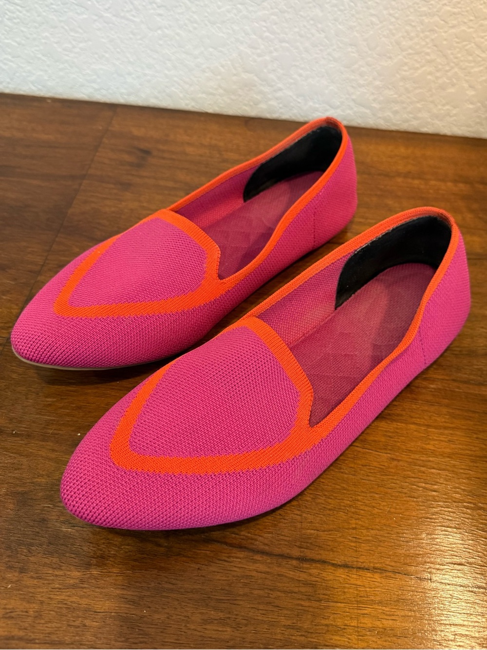 Birdies Women's Pink and Orange Knit Loafers - Stylish Slip-On Flats